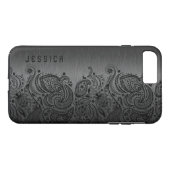 Metallisches Schwarz mit schwarzer Paisley-Spitze Case-Mate iPhone Hülle (Rückseite (Horizontal))