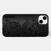Metallisches Schwarz mit schwarzer Paisley-Spitze Case-Mate iPhone Hülle (Rückseite (Horizontal))