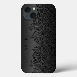Metallisches Schwarz mit schwarzer Paisley-Spitze Case-Mate iPhone Hülle