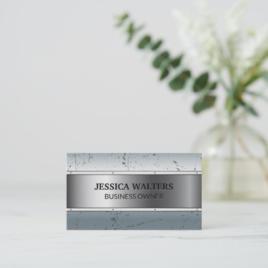 Metallisches Scratched Grunge Metal Visitenkarte (Stehend Vorderseite)