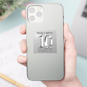 Metallisches Silber 10. Hochzeitstag Aufkleber