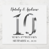 Metallisches Silber 10. Hochzeitstag Schaumweinetikett (Einzelnes Label)
