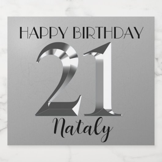 Metallisches Silber 21. Geburtstag Schaumweinetikett (Einzelnes Label)