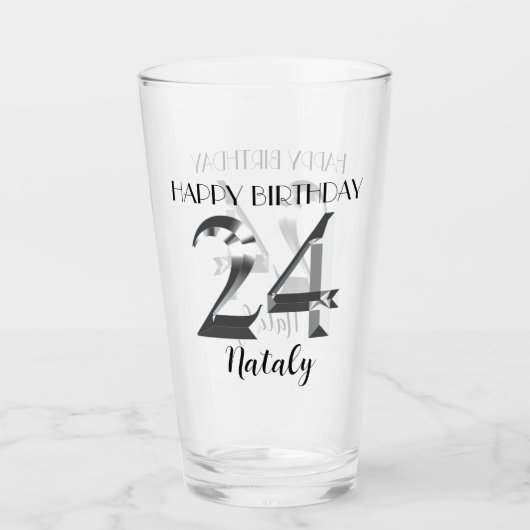Metallisches Silber 24. Geburtstag Glas (Vorderseite)