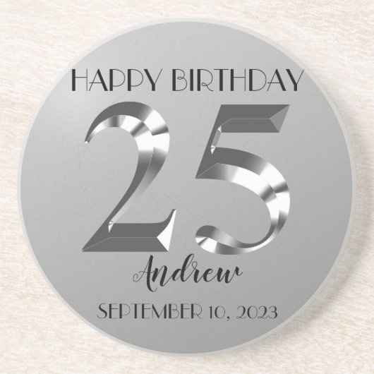 Metallisches Silber 25. Geburtstag Getränkeuntersetzer (Vorne)