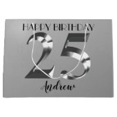 Metallisches Silber 25. Geburtstag Große Geschenktüte (Vorderseite)
