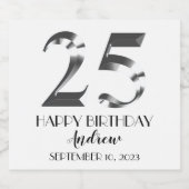 Metallisches Silber 25. Geburtstag Schaumweinetikett (Einzelnes Label)