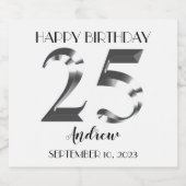 Metallisches Silber 25. Geburtstag Schaumweinetikett (Einzelnes Label)