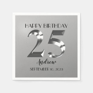 Metallisches Silber 25. Geburtstag Serviette