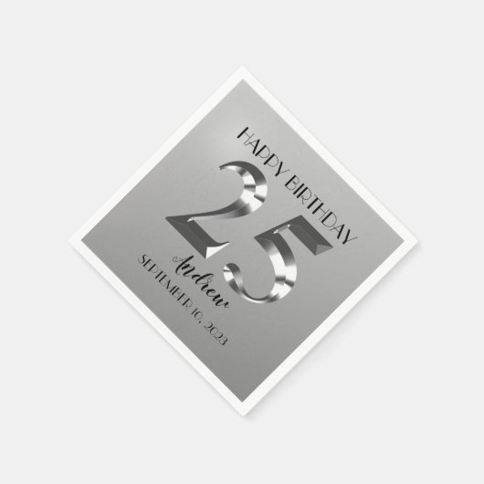 Metallisches Silber 25. Geburtstag Serviette (Ecke)