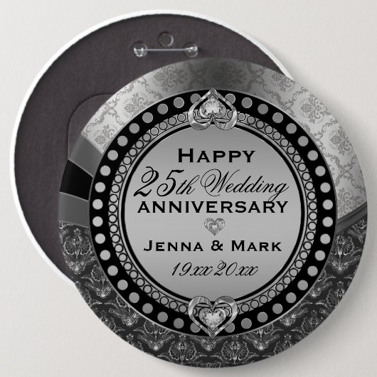 Metallisches Silber 25. Hochzeitstag 2 Button (Vorne & Hinten)