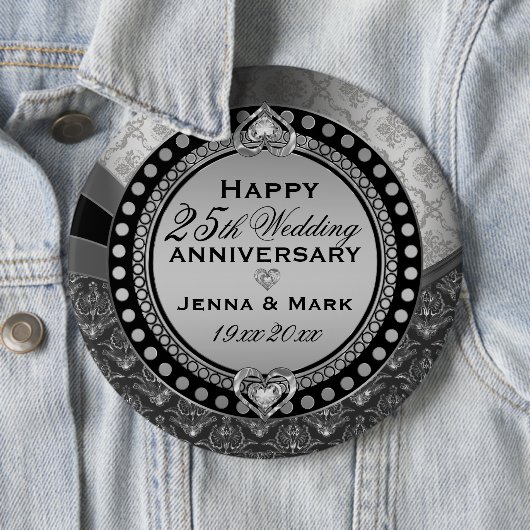 Metallisches Silber 25. Hochzeitstag 2 Button (Beispiel)