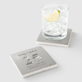 Metallisches Silber 25. Hochzeitstag Steinuntersetzer (Seitenansicht)