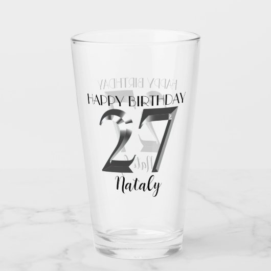 Metallisches Silber 27. Geburtstag Glas (Vorderseite)
