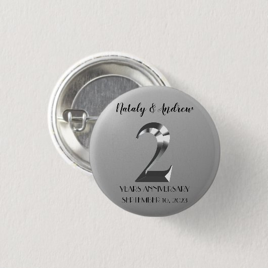 Metallisches Silber 2. Hochzeitstag Button (Vorne & Hinten)