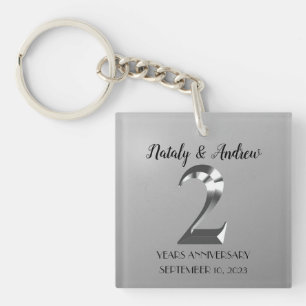 Metallisches Silber 2. Hochzeitstag Schlüsselanhänger