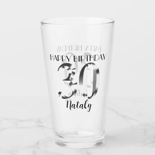 Metallisches Silber 30. Geburtstag Glas (Vorderseite)