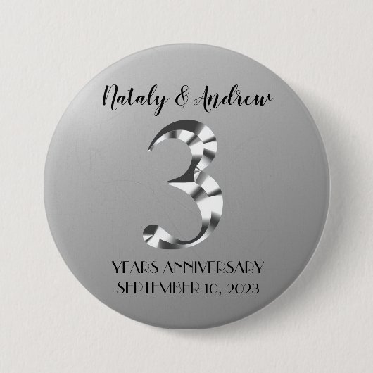 Metallisches Silber, dritter Hochzeitstag Button (Vorderseite)