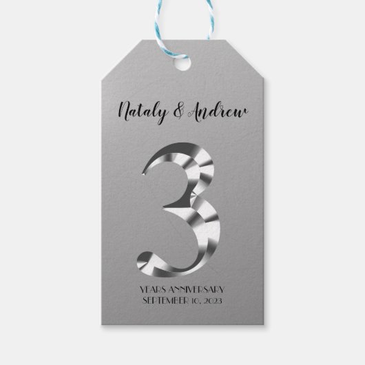 Metallisches Silber, dritter Hochzeitstag Geschenkanhänger (Vorderseite)