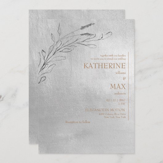 Metallisches Silber & Gold ohne Eltern Foliage Einladung (Vorne/Hinten)