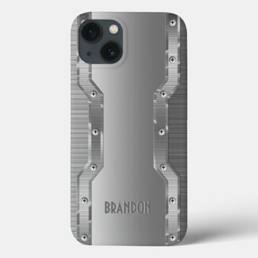 Metallisches Silber-Grau-Pinselmetall-Monogramm Case-Mate iPhone Hülle (Rückseite)