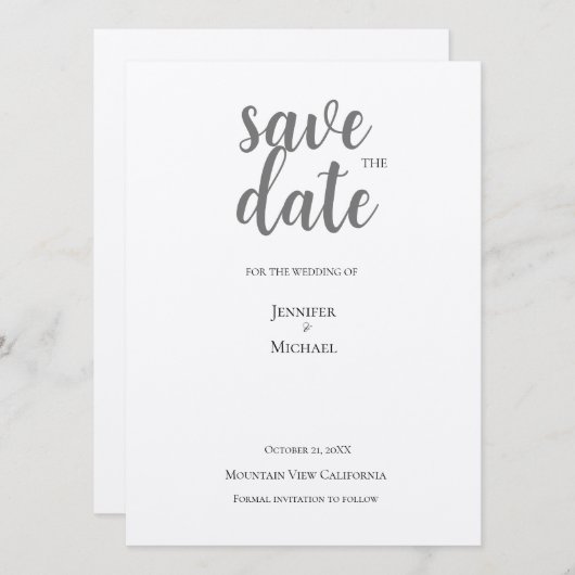 Metallisches Silber Minimalistisch Moderne Trendy Save The Date (Vorne/Hinten)