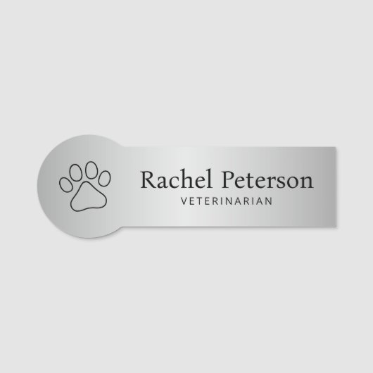 Metallisches Silber Modernes Blatt Druckveterinärm Namensschild (Vorderseite)
