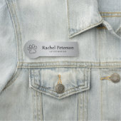 Metallisches Silber Modernes Blatt Druckveterinärm Namensschild (Beispiel)