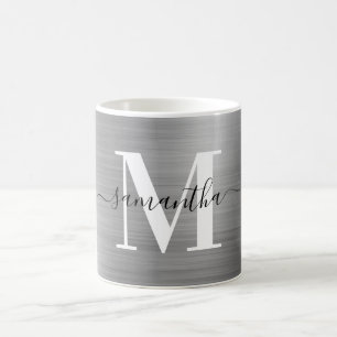 Metallisches Silber-Signature-Monogramm Kaffeetasse