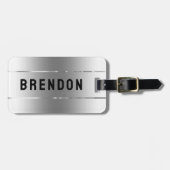 Metallisches Silber Textur rostfreier Stahl Look Gepäckanhänger (Vorderseite horizontal)