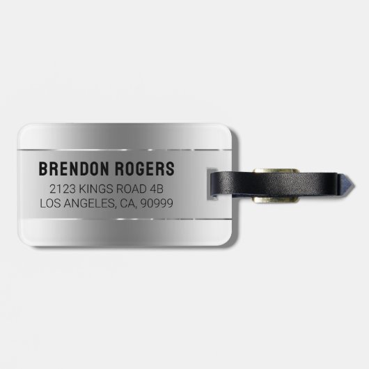 Metallisches Silber Textur rostfreier Stahl Look Gepäckanhänger (Rückseite horizontal)