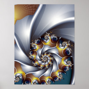 Metallisches Silber- und Gold-Fraktal Nautilus Poster