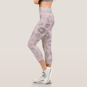 Metallisches Silber und Rose Rosa Geparden Capri L Leggings