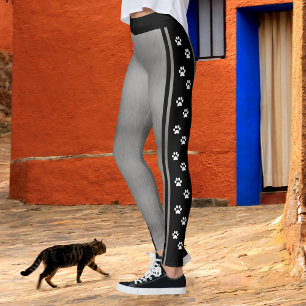 Metallisches Silbergrau, Schwarz und Weiß, Druck Leggings