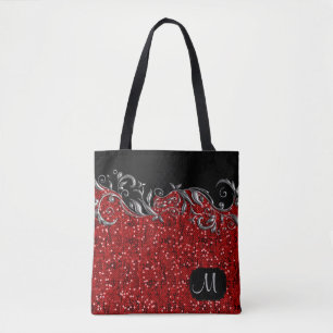 Metallisches silbernes Blumen mit rotem Confetti Tasche