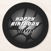 Metallisches Silver Black Basketball Ball Geburtst Runder Pappuntersetzer (Vorderseite)