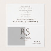 Metallisches Silver Chic Berufliches Monogramm Visitenkarten (Außenseite Aufgefaltet)