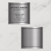 Metallisches Silver Glossy Grill Muster Quadratische Visitenkarte (Vorne/Hinten)