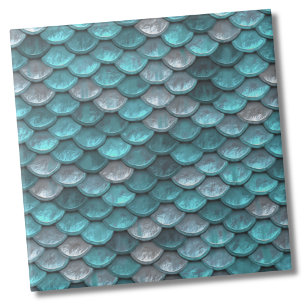 Metallisches Silver Light Aquamarin Mermaid Scales Fliese