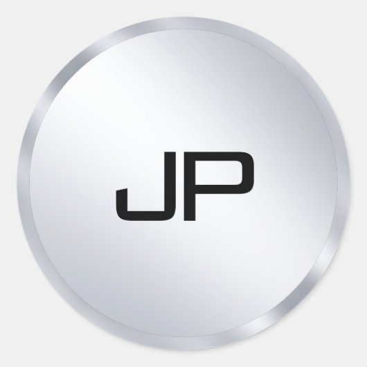 Metallisches Silver Look Mono Gramm Elegante Vorla Runder Aufkleber (Vorderseite)