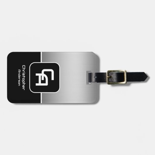 Metallisches Silver Monogramm Gepäckanhänger (Vorderseite horizontal)