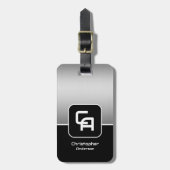 Metallisches Silver Monogramm Gepäckanhänger (Vorderseite vertikal)