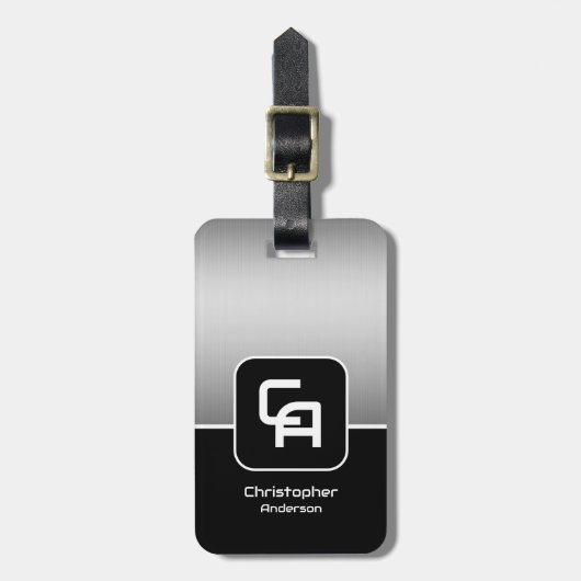 Metallisches Silver Monogramm Gepäckanhänger (Vorderseite vertikal)