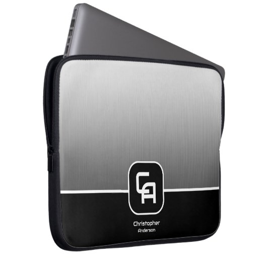 Metallisches Silver Monogramm Laptopschutzhülle (Vorne Rechts)