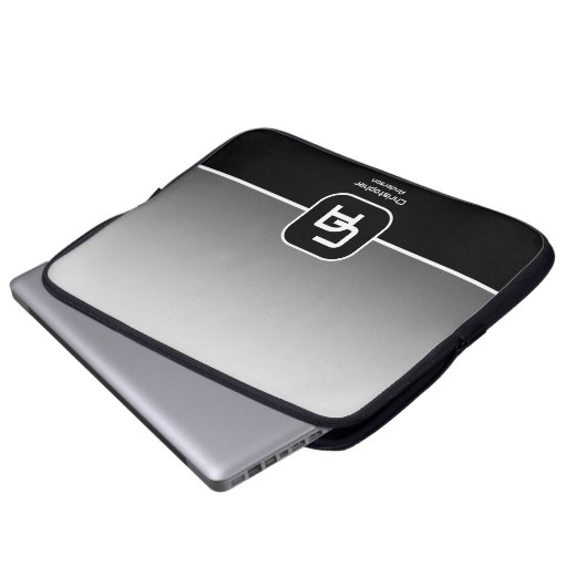 Metallisches Silver Monogramm Laptopschutzhülle (Vorne Knopf)