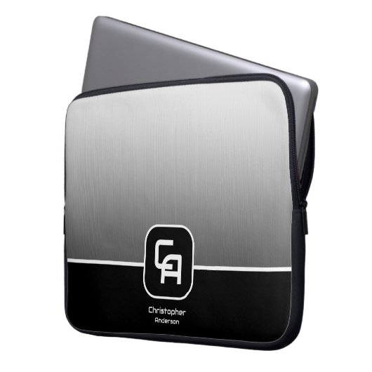 Metallisches Silver Monogramm Laptopschutzhülle (Vorderseite Links)