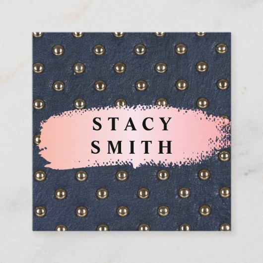 Metallisches Upholstertes Leder | Rosa gebürstet Quadratische Visitenkarte (Vorderseite)