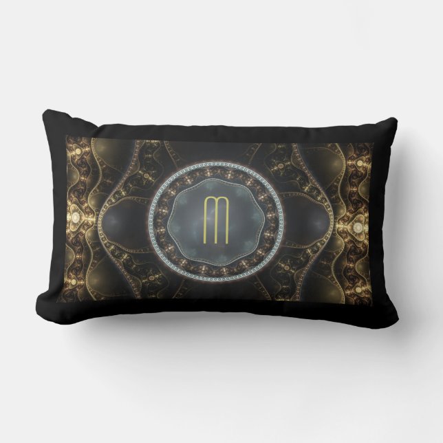 Metallisches Verziertes Steampunk-Fraktal Monogram Lendenkissen (Vorderseite)