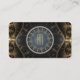 Metallisches Verziertes Steampunk-Fraktal Monogram Visitenkarte