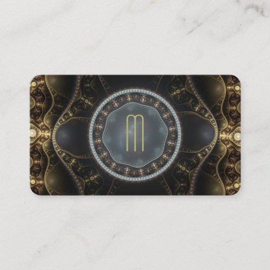 Metallisches Verziertes Steampunk-Fraktal Monogram Visitenkarte (Vorderseite)